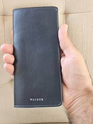 Waldor Long Wallet Slim Genuine Leather Magnet Dark Blue Card Holder Bifold