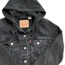 Levi Strauss Co Kids Denim Hooded Jacket Black Size L Knit Sleeves