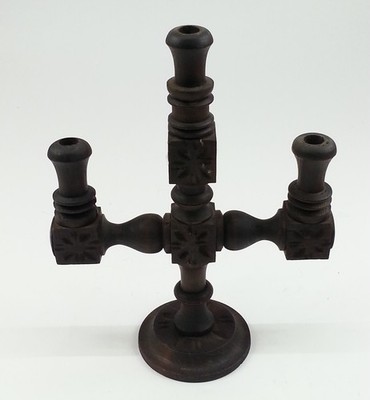 Retro Goth Vtg 1970s Mediterranean Spanish Revival 3 Slot Wood Candleholder