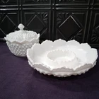 Vintage Fenton Milk Glass Hobnail Chip & Dip Bowl & Covered Candy Bowl