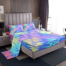 Palm Tree Leaf Set Twin Size,Tropical Botanical Bedding Set Colorful Plant Be...