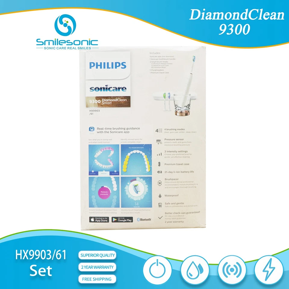Juego de cepillos de dientes Philips Sonicare DiamondClean Smart 9300 HX992R HX9903/61 dorado Foto 3 de 4
