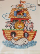 NOAH'S ARK TOBIN BABY COUNTED CROSS STITCH SAMPLER  11 X 14 KIT BIRTH RECORD