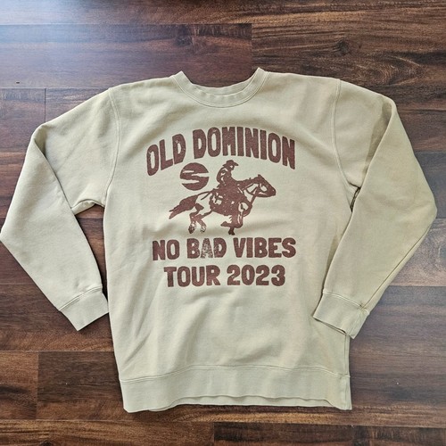 Old Dominion No Bad Vibes Tour 2023 Crewneck Sweatshirt Tan Concert Merch Size L
