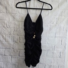 Zara NWT Black Ruched Mini Beaded Bodycon Dress Women's Small