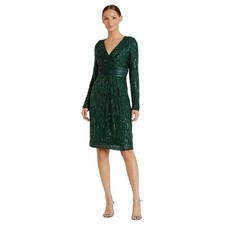 Mac Duggal 4632 Emerald Green Sequin Long Sleeve Cocktail Dress Size 8 $498