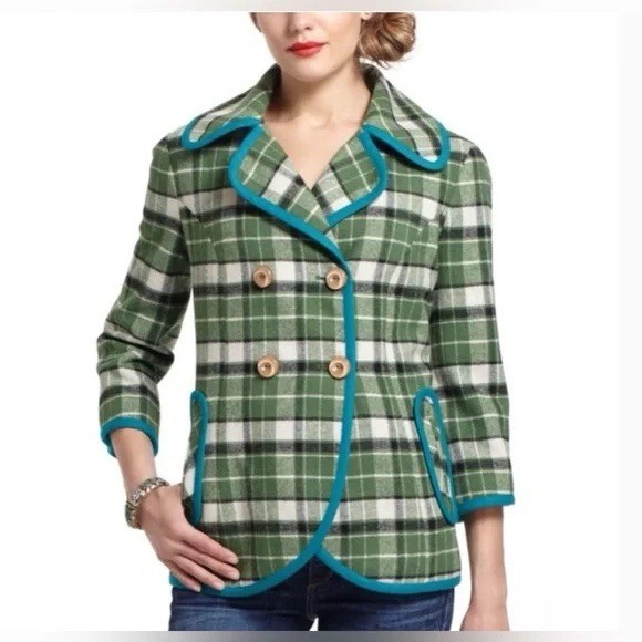 Tabitha Green Plaid Collared Blazer, Button Closu… - image 1