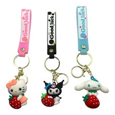 Hello Kitty Friends Strawberry Keychains Lot of 3 HK - Kuromi - Cinnamoroll