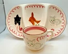 Vintage 1950 Pottery Kiddieware "Kitten Capers" Feeding Set, Divided Plate & Cup