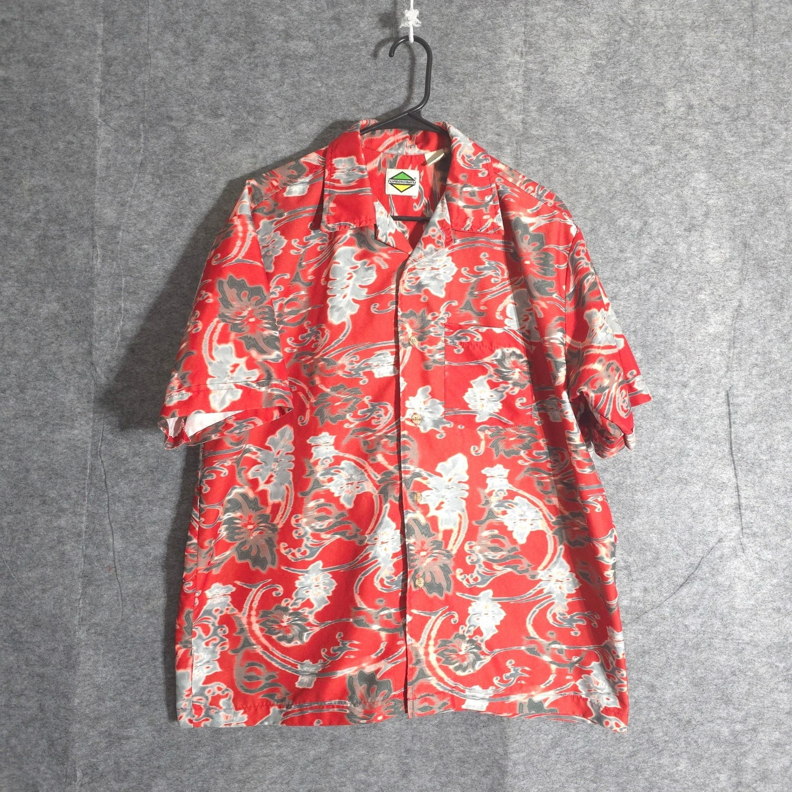 Flipbox Button Up Shirt Mens Large Red Floral Print Short Sleeve Casual Summer