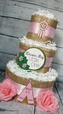 3 Tier Diaper Cake - Boho Chic Diaper Cake Blue, Pink Baby Diaper Cake Dream