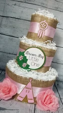 3 Tier Diaper Cake - Boho Chic Diaper Cake Blue, Pink Baby Diaper Cake Dream