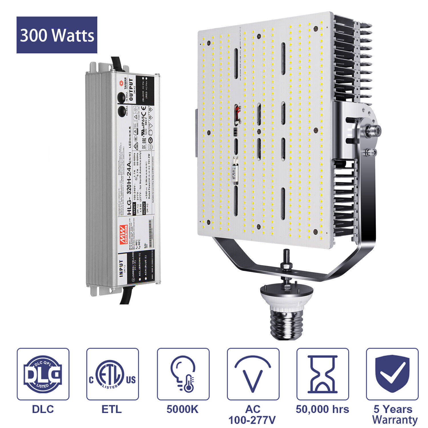 300W LED Shoebox Retrofit Kit for Parking Lots Bright 5000K Daylight Replaces 1200W MH