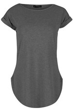 LADIES CURVED HEM JERSEY PLAIN TOP WOMANS ROUND NECK TURN UP CAP SLEEVE T SHIRT