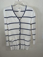 VTG ESCADA Margaretha Ley White Multi Ribbed Pleated Crested Cardigan Sweater 42