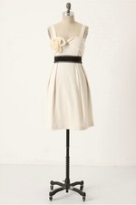 Anthropologie Deletta Breakfasting Dress XS Cream Knit Corsage Black Lace Pleats