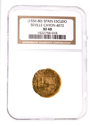 SPAIN ESCUDO 1556-80 GOLD COB DOUBLOON NGC XF40