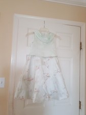 Vintage Bonnie Jean Girls Formal Dress Sz 6 Green Sleeveless Embroidery Flower