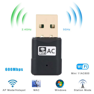600 Mbps Mini USB WiFi Adapter 802.11ac Wireless Network Dongle for PC Windows