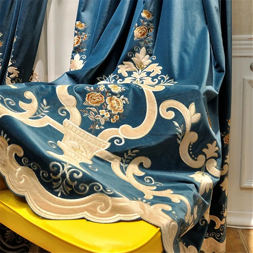 Luxury Floral Embroidered Velvet Curtain European Curtain Panel Drape 1 Panel - Picture 13 of 39