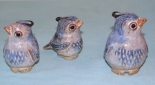 3 VINTAGE CERAMIC Stoneware BLUEBIRDS Family Handcrafted 3 1/2- 2 1/2" Figurines
