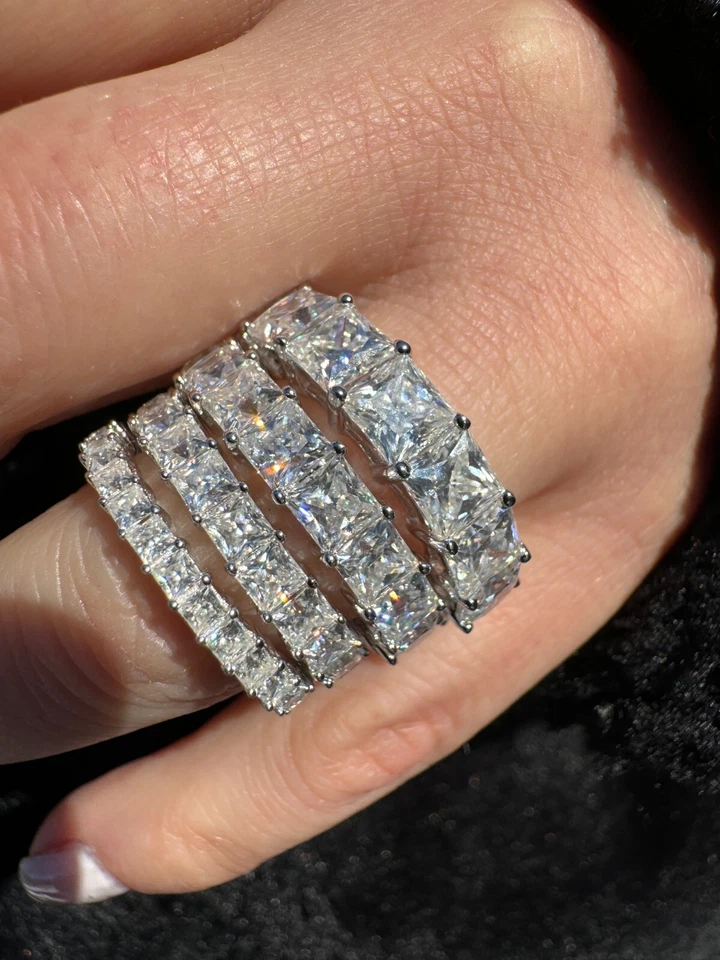 Real Princess Cut Moissanite Eternity Band Wedding Ring 925 Silver 2-5mm Square - Image 3 of 4