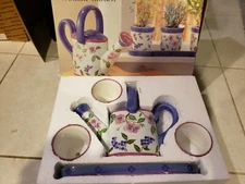 CAPRIWARE 5 piece Ceramic Window Garden Set Planters Tray Watering Can Flowers 