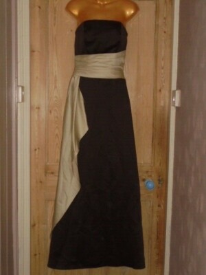 Forever Yours Chocolate Brown Ivory Satin Long Dress Evening Bridesmaid Prom - 8
