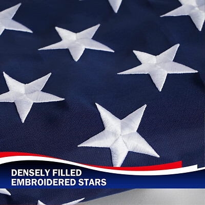 Heavy Duty American Flag - Embroidered Stars, Sewn Stripes, Grommets, Nylon, 3x5 Ft