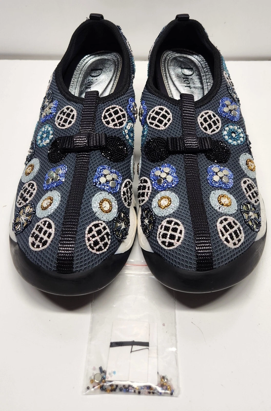 Baskets Dior Fusion perles grises à enfiler bas pour femmes taille EU 37 US 7