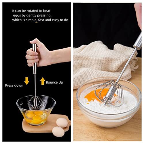 Stainless Steel Hand Push Egg Whisk Rotary Milk Frother Whipped Cream Mixer - Picture 4 of 7