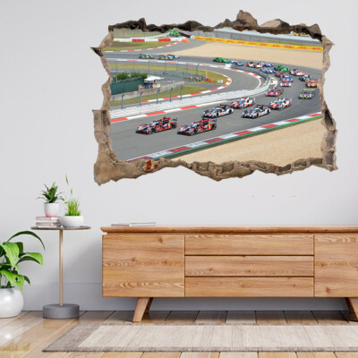 Cars Racing Track Champion Rennen 3D zertrümmerte Ansicht Wandaufkleber Poster Aufkleber A654