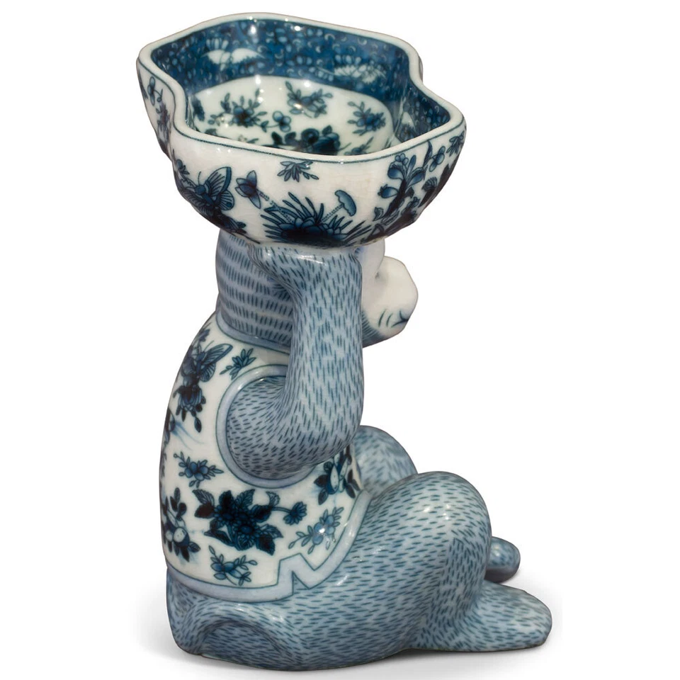 Vendedor de EE. UU. - Plato de loto con mono de porcelana china azul y blanco Foto 2 de 4