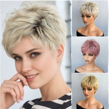 Mujeres Moda Peluca Corta Natural Corte Pixie Ombre Rubio Rosa Dorado Rubio Pelucas