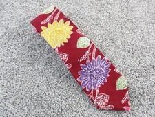 Vintage Nautica Necktie Floral Tie Red Yellow Purple Flowers Cotton Made in USA