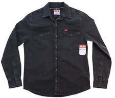 Wrangler Men's Slim Fit Long Sleeve Denim Shirt Sizes S-5XL Black Color New