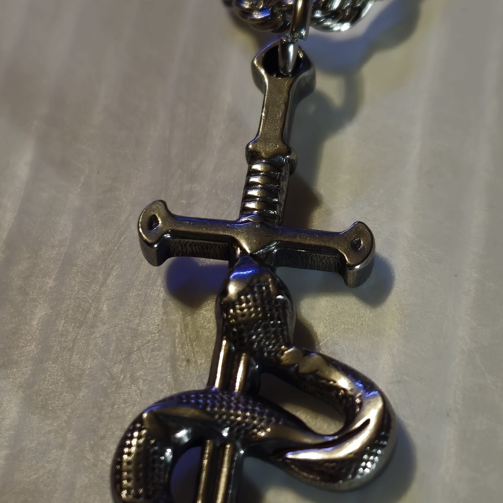 STAINLESS STEEL SWORD & SNAKE Pendant Charm / 18"-24" CHAIN 3MM NECKLACE