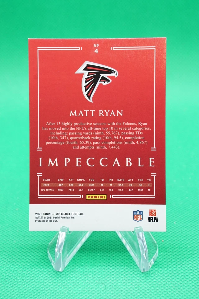 2021 Impeccable Base SP /75 #4 Matt Ryan Atlanta Falcons BG6 - Image 2 of 2