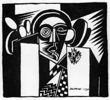 Black and White Fortunato Depero 1917 Futurist Italian Modernist Woodcut Print