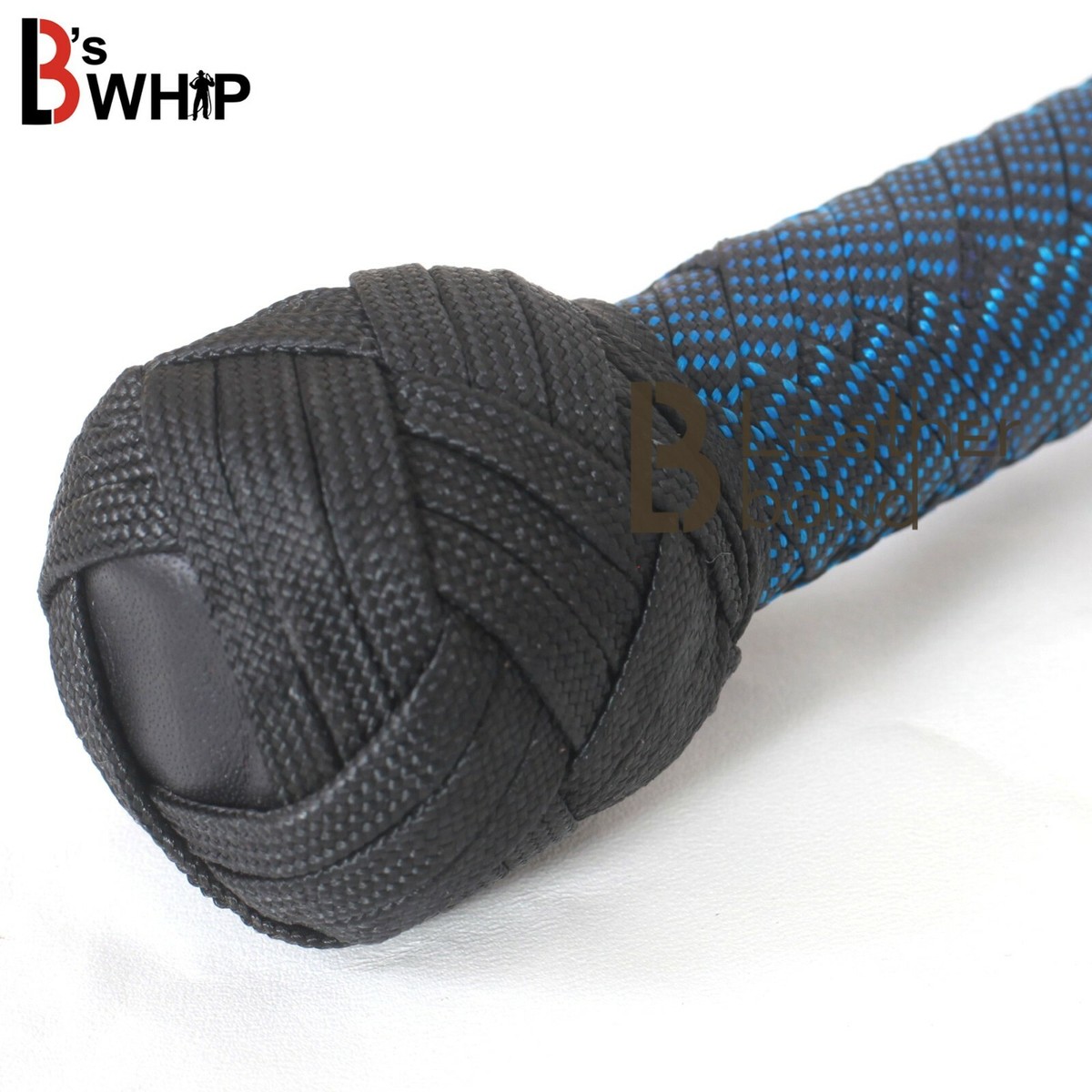 Handmade Black & Blue Paracord Bullwhip: 12 Plait Nylon, Shot