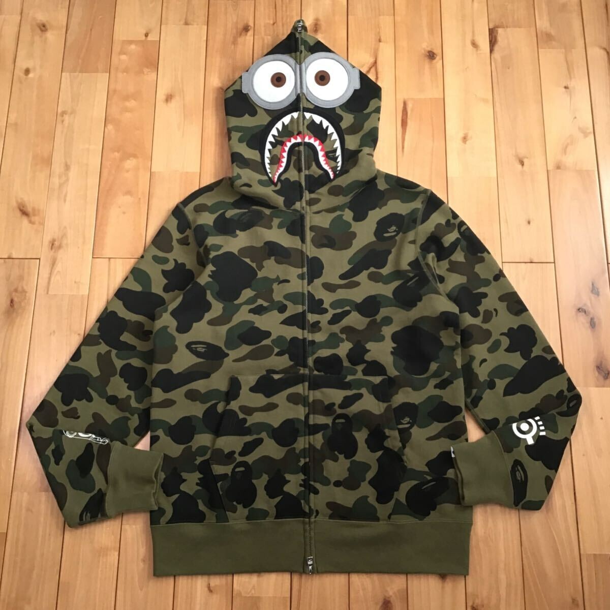 BAPE × Minion Shark full zip hoodie 1st camo Green A Bathing