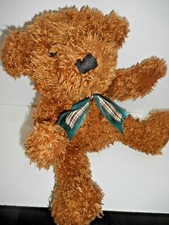 Fuzzy Reddish Brown Shaggy Sitting Teddy Bear Padded Paws 16" Attached Neck Bow