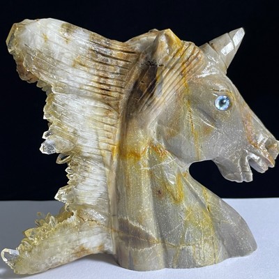 316g crystal mineral sample. Amazon Stone. Hand carved. Horse. Stone statues