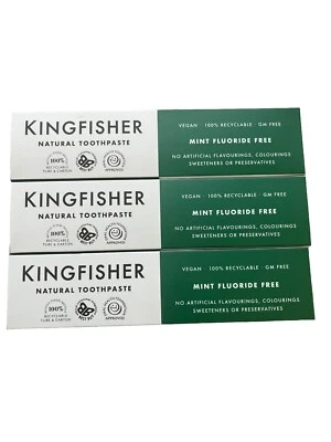 3 X Kingfisher Natural Mint Fluoride Free Toothpaste 100ml