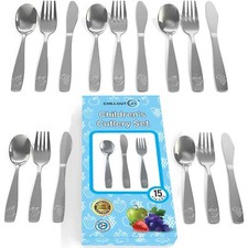 15-Piece Stainless Steel Kids Silverware Set Forks Spoons and Knives