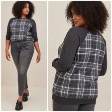 Torrid Classic Fit Cozy Fleece Crew Neck Raglan Sweatshirt Plaid Plus Size 1 1X