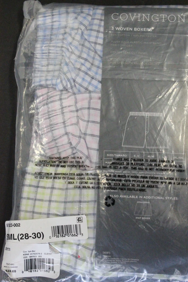 Paquete de 3 calzoncillos boxer tejidos mezcla algodón COVINGTON PEQUEÑOS 28-30 S-2 para hombre Foto 4 de 4