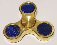 Thick Brass Lapis Lazuli Fidget Spinner - Tungsten Weights 0.8 lb - 10+ min spin