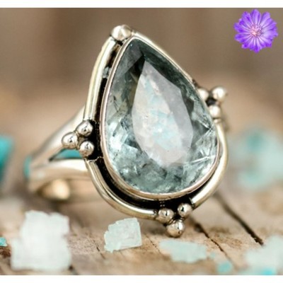 Aquamarine Gemstone 925 Sterling Silver Handmade Jewelry Ring Gift For