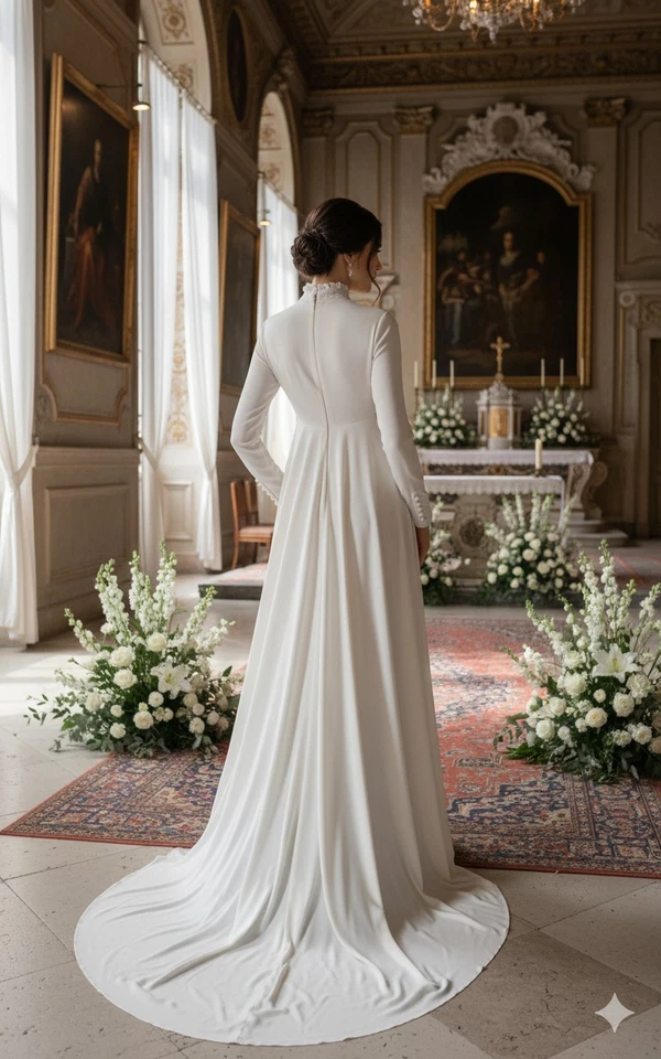 VESTIDO HOUSE OF BIANCHI CUELLO ALTO MANGA LARGA MODESTO VINTAGE Foto 4 de 4